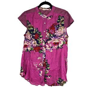 Retro Floral Colorful Top L Pink Feminine Coquette Chic Tropical Preppy Artsy